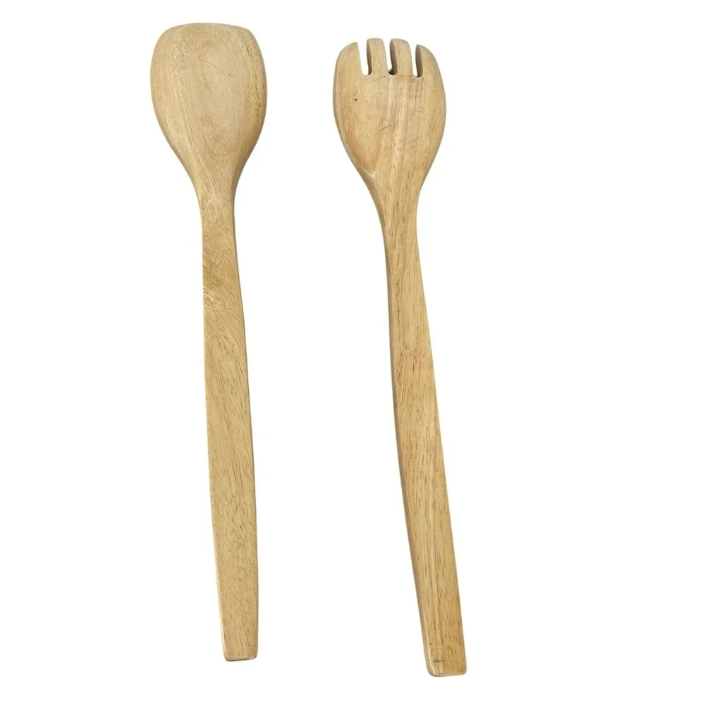 Wooden‎ Salad Servers Set Spoon Fork Serving Utensils Natural Wood Kitchen